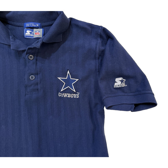 Vintage Dallas Cowboys Shirt Mens Medium Blue NFL Football Polo Starter 90s - Picture 4 of 7